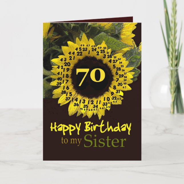 Tarjeta HERMANA - Cumpleaños 70 con Alegre Girasol (Anverso)