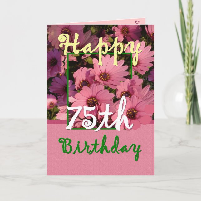 Tarjeta HERMANA - Cumpleaños 75 con Flores de margarita ro (Anverso)