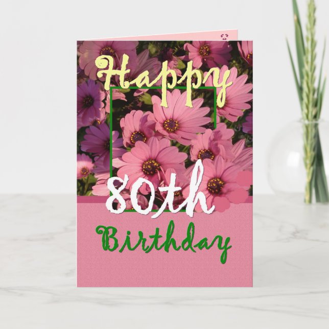 Tarjeta HERMANA - Cumpleaños 80 con Flores de margarita ro (Anverso)