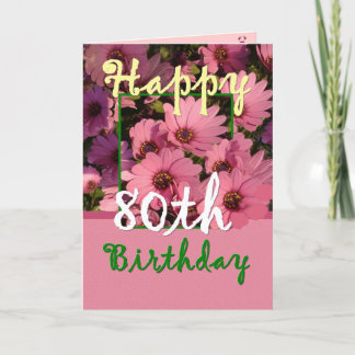 Tarjeta HERMANA - Cumpleaños 80 con Flores de margarita ro