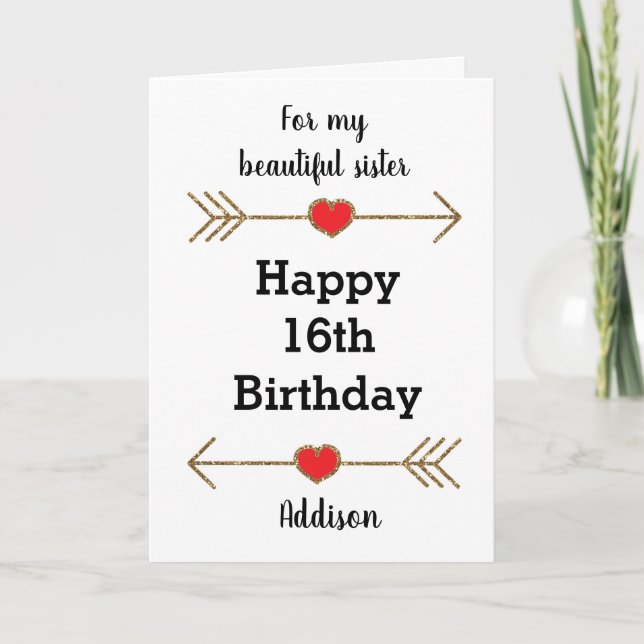 Tarjeta Hermana de 16º cumpleaños personalizada Gold Moder (Anverso)