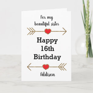 Tarjeta Hermana de 16º cumpleaños personalizada Gold Moder