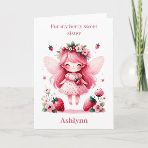 Tarjeta Hermana de cumpleaños Berry Fairy Fairy Pink