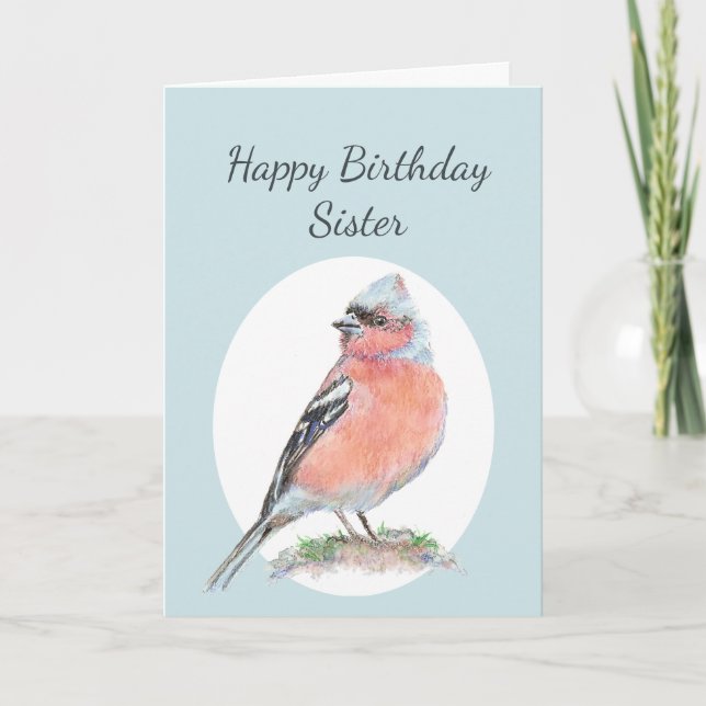 Tarjeta Hermana de cumpleaños de Cute Chaffinch Watercolor (Anverso)