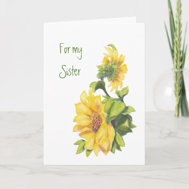 Tarjeta Hermana de cumpleaños, girasoles acuáticos, floral (Anverso)
