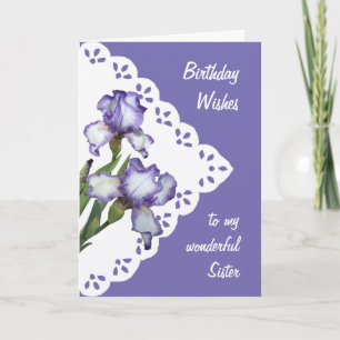 Tarjeta hermana de flores de iris blanco púrpura v