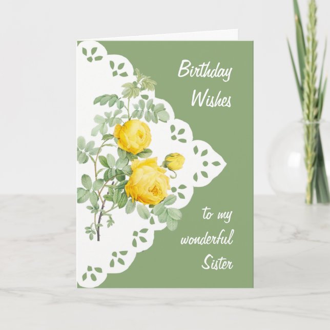 Tarjeta Hermana de flores rosa amarillo vintage (Anverso)