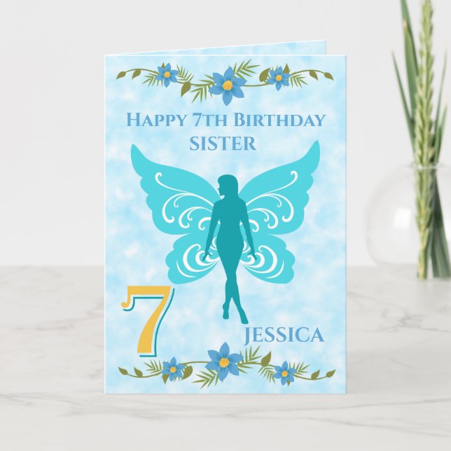Tarjeta Hermana de Hada Azul 7 cumpleaños (Anverso)