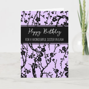 Tarjeta Hermana de las flores moradas en cumpleaños de ley