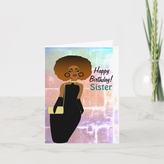 Tarjeta Hermana divertida afroamericana feliz cumpleaños (Anverso)