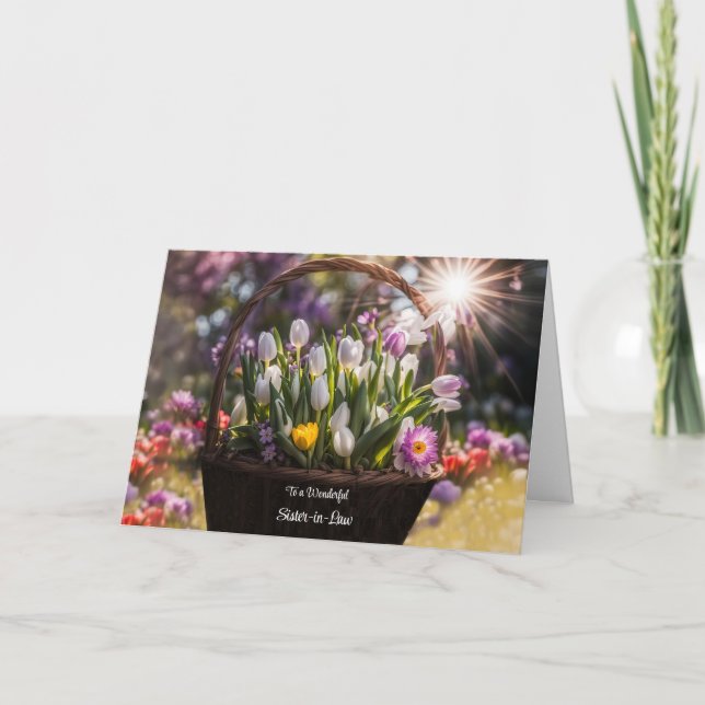 Tarjeta Hermana en Día de la Madre de leyes con flores de  (Anverso)