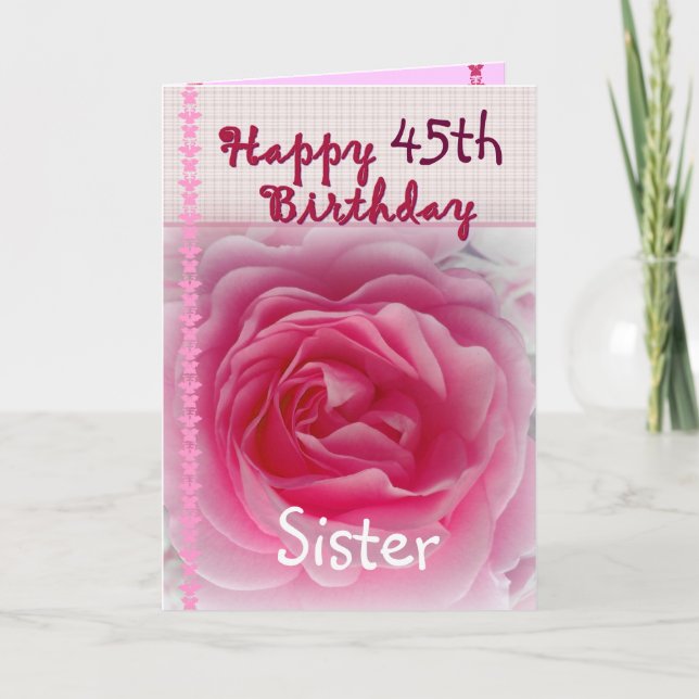 Tarjeta HERMANA - Feliz cumpleaños 45 - Rosa rosa (Anverso)