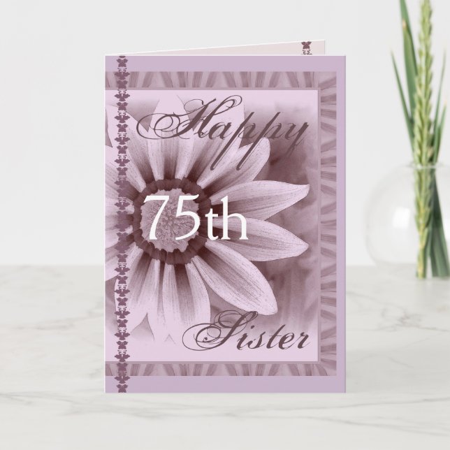 Tarjeta HERMANA - Feliz cumpleaños 75 - Flor LAVENDER (Anverso)