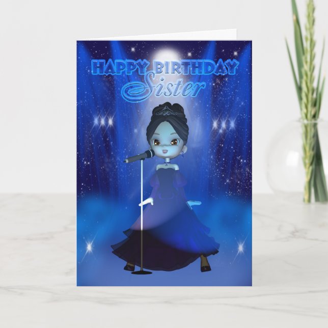 Tarjeta Hermana feliz cumpleaños canta Deva Cute Card (Anverso)