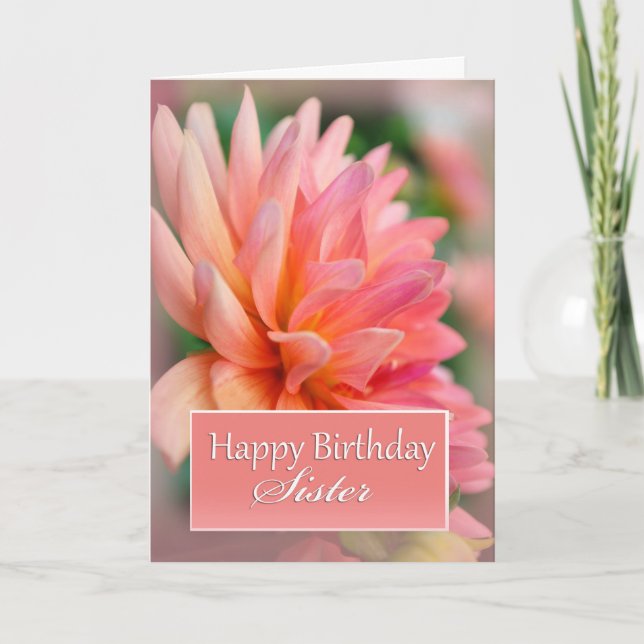 Tarjeta Hermana Feliz cumpleaños, Dahlia Rosa (Anverso)