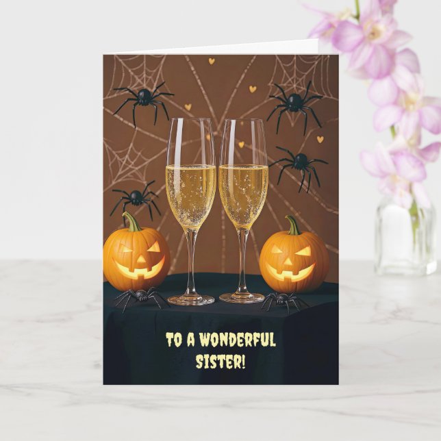 Tarjeta Hermana Feliz Halloween Champagne Cheongys diverti (Orquídea)