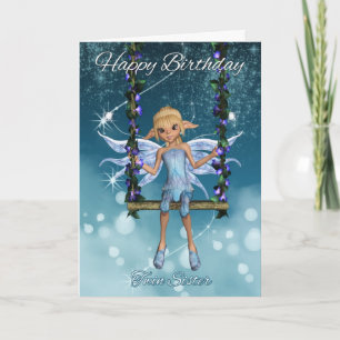 Tarjeta Hermana gemela feliz cumpleaños lindo hada en colu