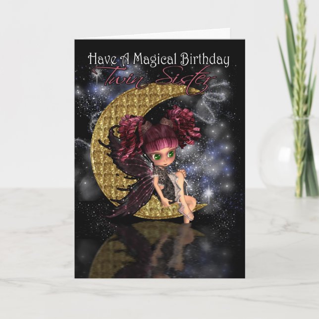 Tarjeta Hermana gemela Magia Cumpleaños linda pequeña feri (Anverso)
