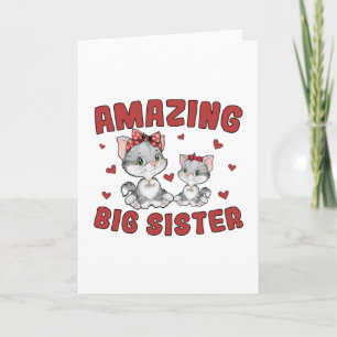 Tarjeta Hermana grande asombrosa - Corazones rojos de gato
