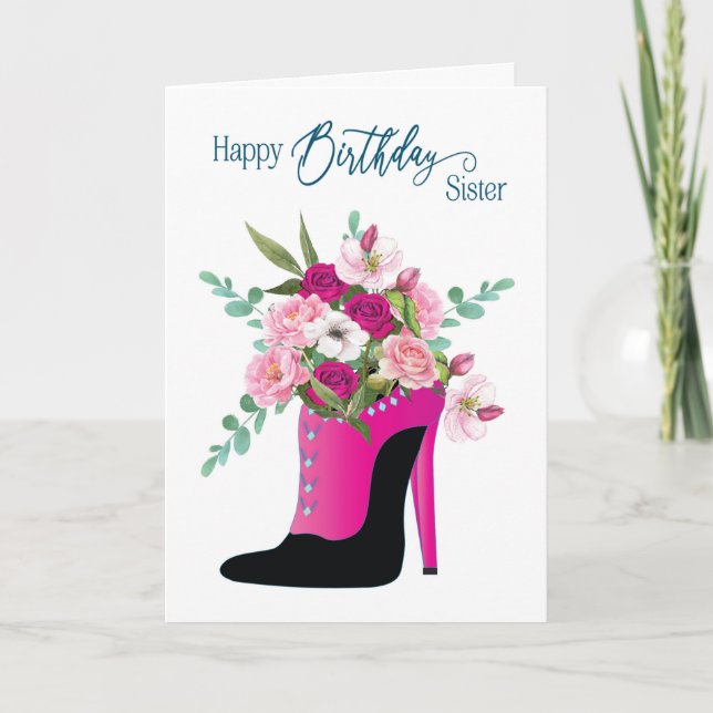 Tarjeta Hermana Hermana Hermosa Flores Alta Zapata (Anverso)