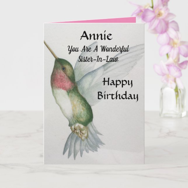 Tarjeta Hermana Maravillosa Cumpleaños Sweet Hummingbird (Orquídea)