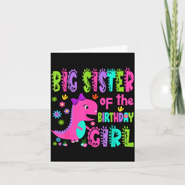 Tarjeta Hermana mayor de la cumpleañera saurus rex (Anverso)