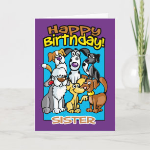 Tarjeta Hermana, perros de celebración de cumpleaños, tarj