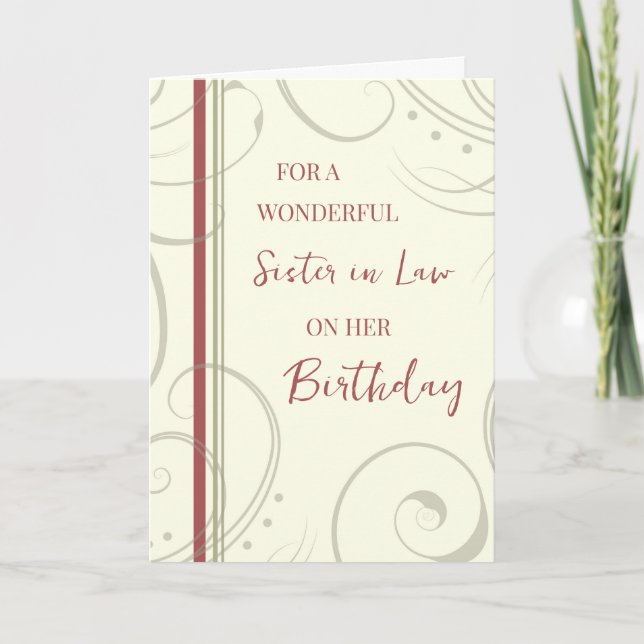 Tarjeta Hermana roja y beige en cumpleaños de ley (Anverso)