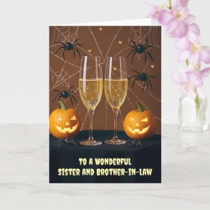 Tarjeta Hermana y cuñada Halloween Champagne Fun
