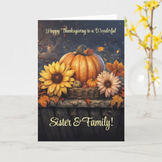 Tarjeta Hermana y familia feliz día de gracias