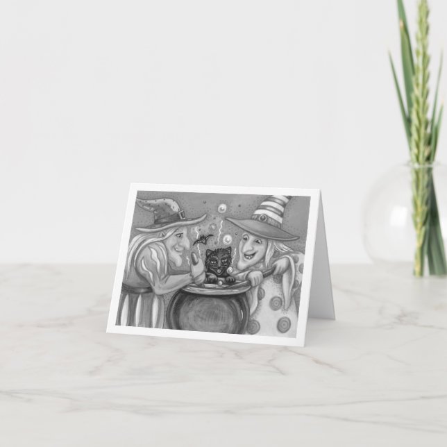 TARJETA HERMANAS BRUJAS, GATO NEGRO & PÓCIMA DE HALLOWEEN (Anverso)