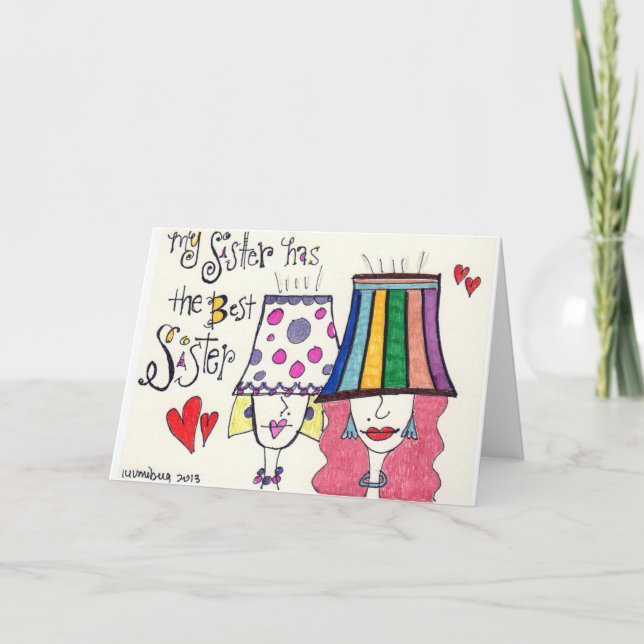 Tarjeta "Hermanas" de mis "Chicas Fiestas" dibujando a man (Anverso)