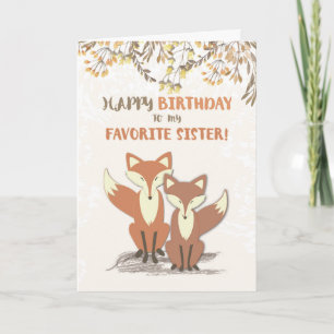 Tarjeta Hermanas favoritas, novios y hojas en ramas