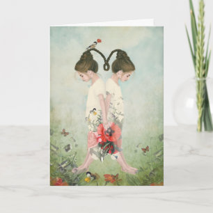 Tarjeta Hermanas, mellizos, flores, arte fino,