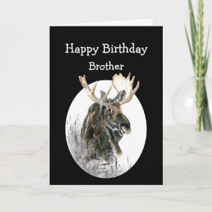 Tarjeta Hermano Cumpleaños Moose Acuarela Animal Viejo Tem