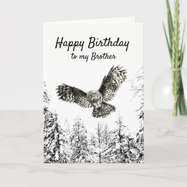 Tarjeta Hermano de acuarela de búho de cumpleaños (Anverso)