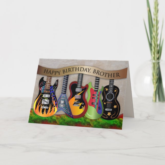 Tarjeta Hermano de cumpleaños surtido de Guitars coloridos (Anverso)