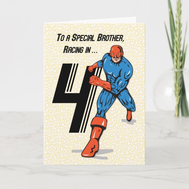 Tarjeta Hermano Especial Cumpleaños 4 Superhéroe (Anverso)
