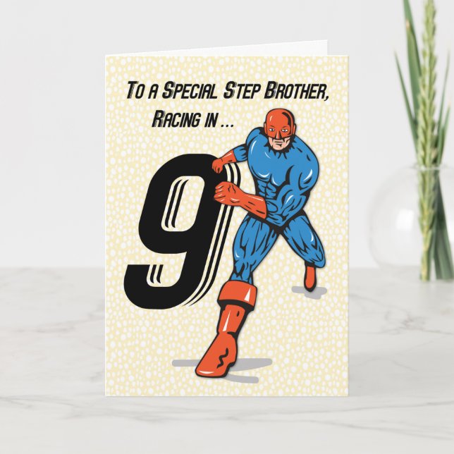 Tarjeta Hermano Especial de Paso Cumpleaños 9 Superhéroe (Anverso)