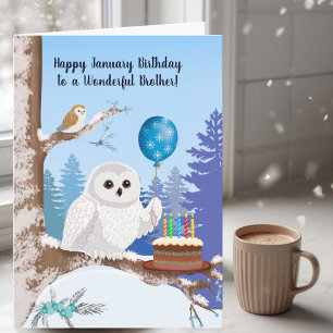 Tarjeta Hermano Feliz Cumpleaños Enero Búho de las Nieves