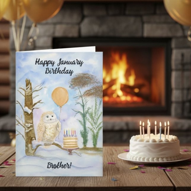 Tarjeta Hermano Feliz Cumpleaños Enero Torta de Búho (Subido por el creador)