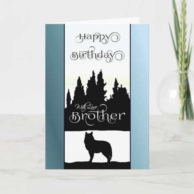 Tarjeta Hermano Feliz Cumpleaños - Wolf Silhouette / Natur (Anverso)