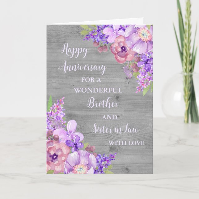 Tarjeta Hermano floral y hermana en aniversario de ley (Anverso)