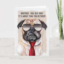Tarjeta Hermano Jubilación Graciosa Perro Pug Cuello Rojo