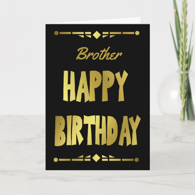 Tarjeta Hermano Moderno Oro Negro Feliz cumpleaños (Anverso)