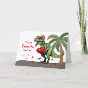 Tarjeta Hermano San Valentín Dinosaurio con Gorra y corazó