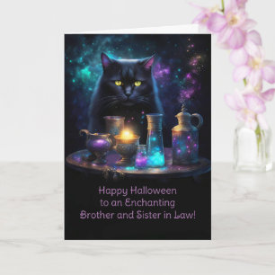 Tarjeta Hermano y Cuñada en Halloween Gato Negro Lindo