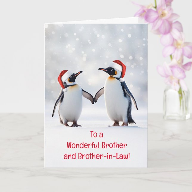 Tarjeta Hermano y esposo Felices Fiestas lindas Pingüinos (Orquídea)