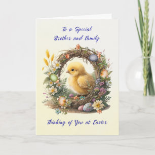 Tarjeta Hermano y familia Corona de vid pascual de pollito