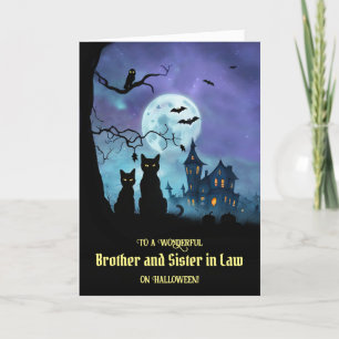Tarjeta Hermano y hermana en la ley Feliz Gato de Hallowee
